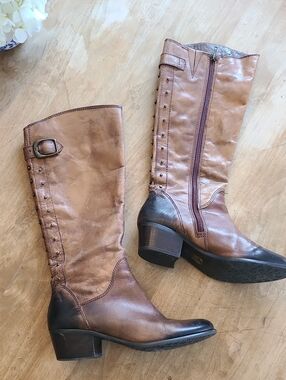 Arturo Chiang Billie 2 Brown Leather Tall Riding Boots - Size 8.5 M